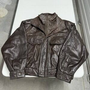 Vintage wilson Dark Brown Leather Bomber Jacket Zip Front Moto Biker Coat Men XL